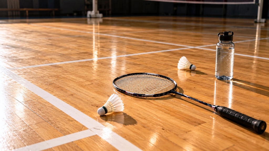 Tournament wooden badminton court arena at Nitesh Badminton Academy